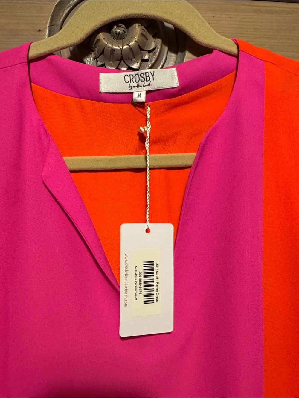 CROSBY by Mollie Burch Fuchsia & Orange Colorblock V-Neck Top